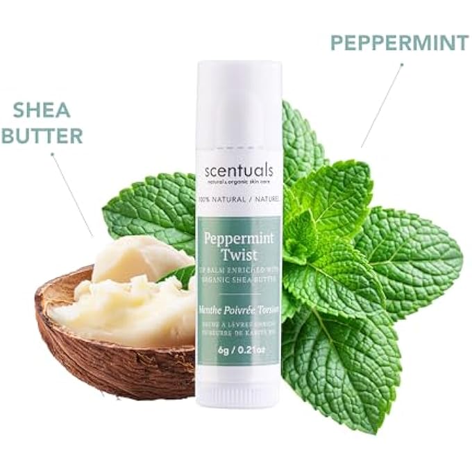 Scentuals LIP BALM PEPPERMINT SET OF 3, MADE WITH SHEA BUTTER, COCOA BUTTER, AVOCADO & JOJOBA OIL, BEESWAX, VITAMIN E AND ESSENTIAL OIL, MOISTURIZING LIP CARE, CRUELTY FREE HYDRATION, NATURAL (3 PACK) - Image 3